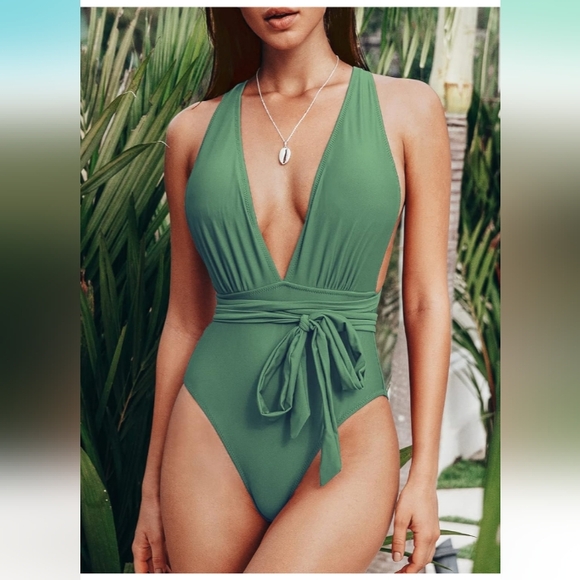 Cupshe Other - CUPSHE Women's One Piece Swimsuit Sexy Deep V Neck Bathing Suit Crisscross Back